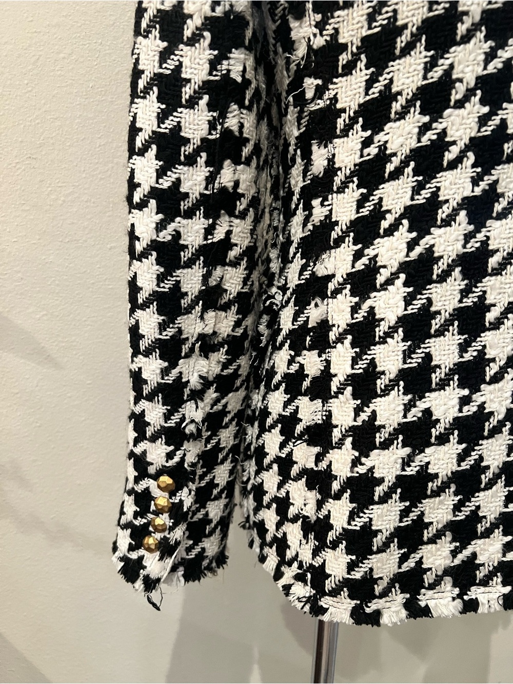 Zara Black & White Houndstooth Double-Breasted Blazer Size Small Gold Buttons - Picture 4 of 6